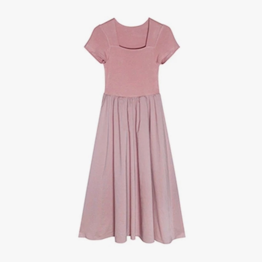Short-sleeve  Patchwork Fashion  Prevalent  Fit and Flare Dress Blush Size M